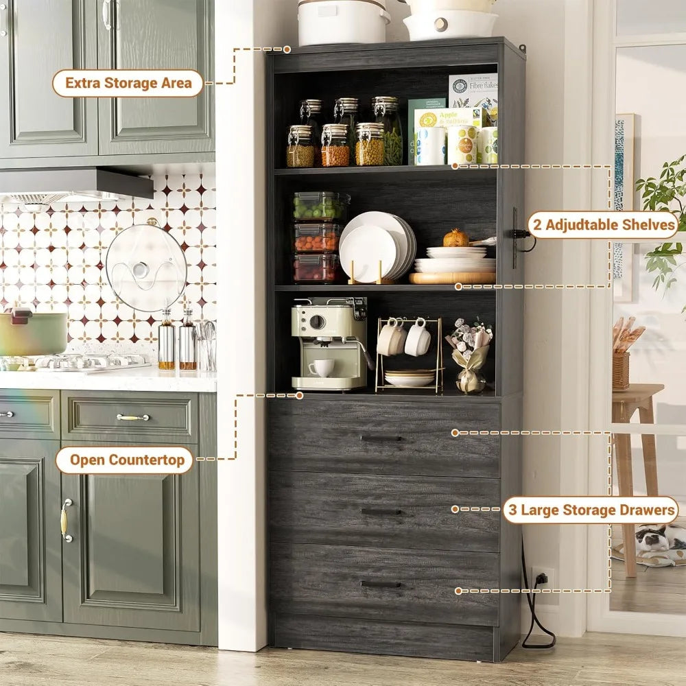 Bookshelf With USB Ports And Outlets, Three Drawer Cabinet And Shelves