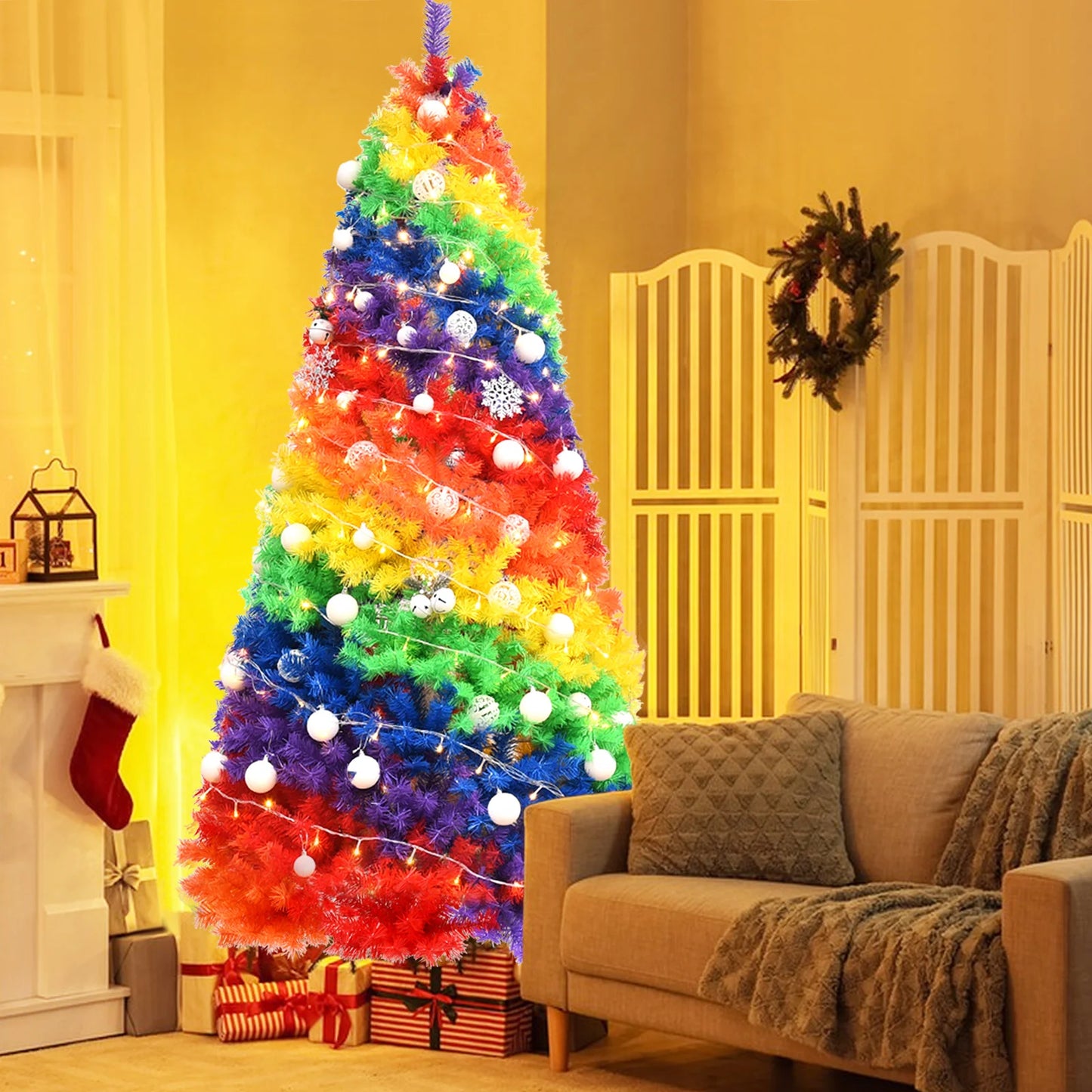 LIFEZEA Rainbow Artificial Christmas Tree For Home And Party Decor
