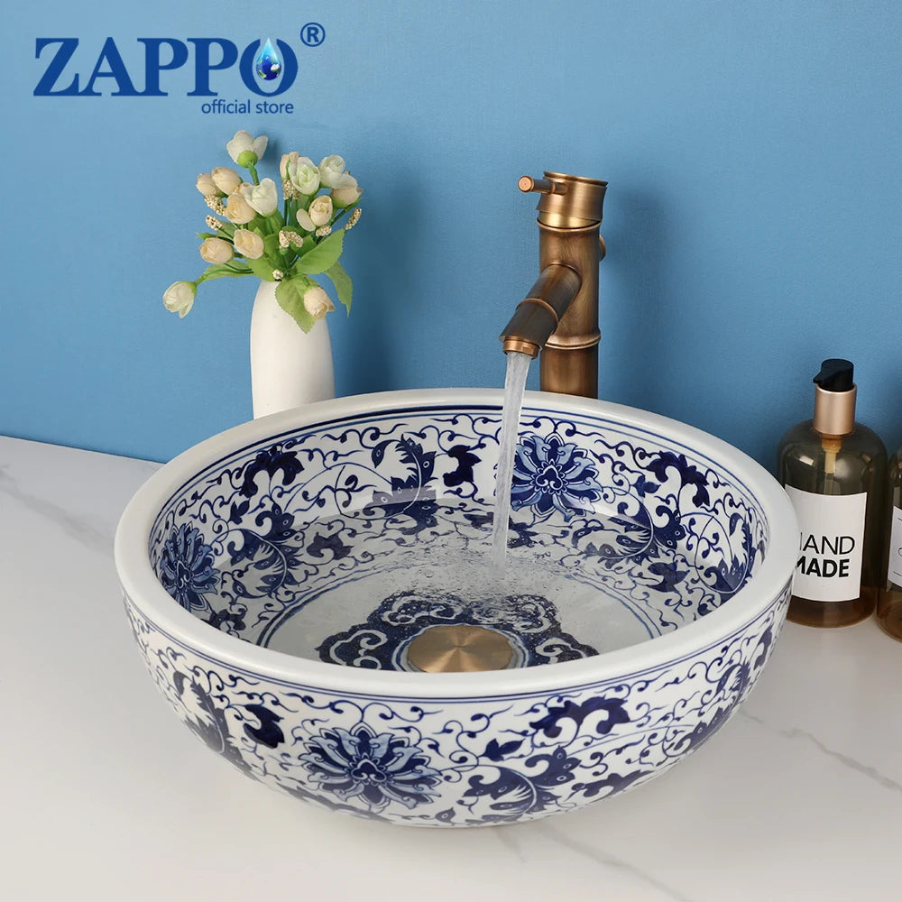 Torayvino Ceramic Bathroom Vessel Sink Faucet Combo Round Washbasin