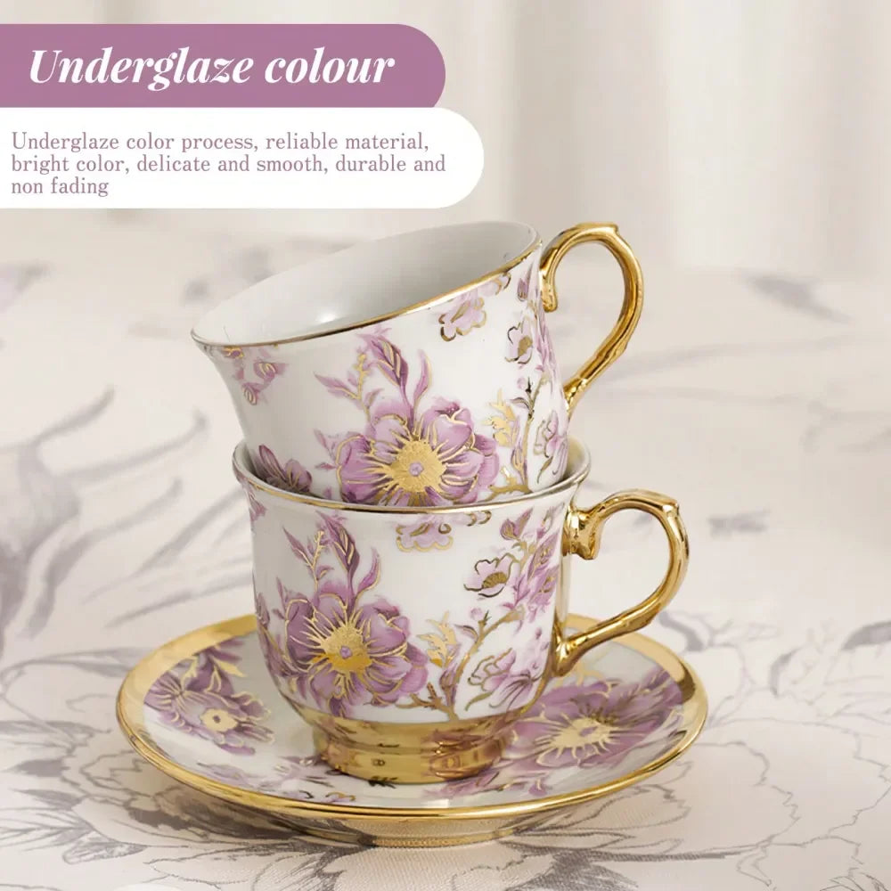 XMSJ Floral Porcelain Tea Set With Elegant Serving Tray