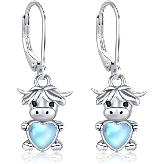 DRINSPER Highland Cow 925 Sterling Silver Hypoallergenic Stud Earrings