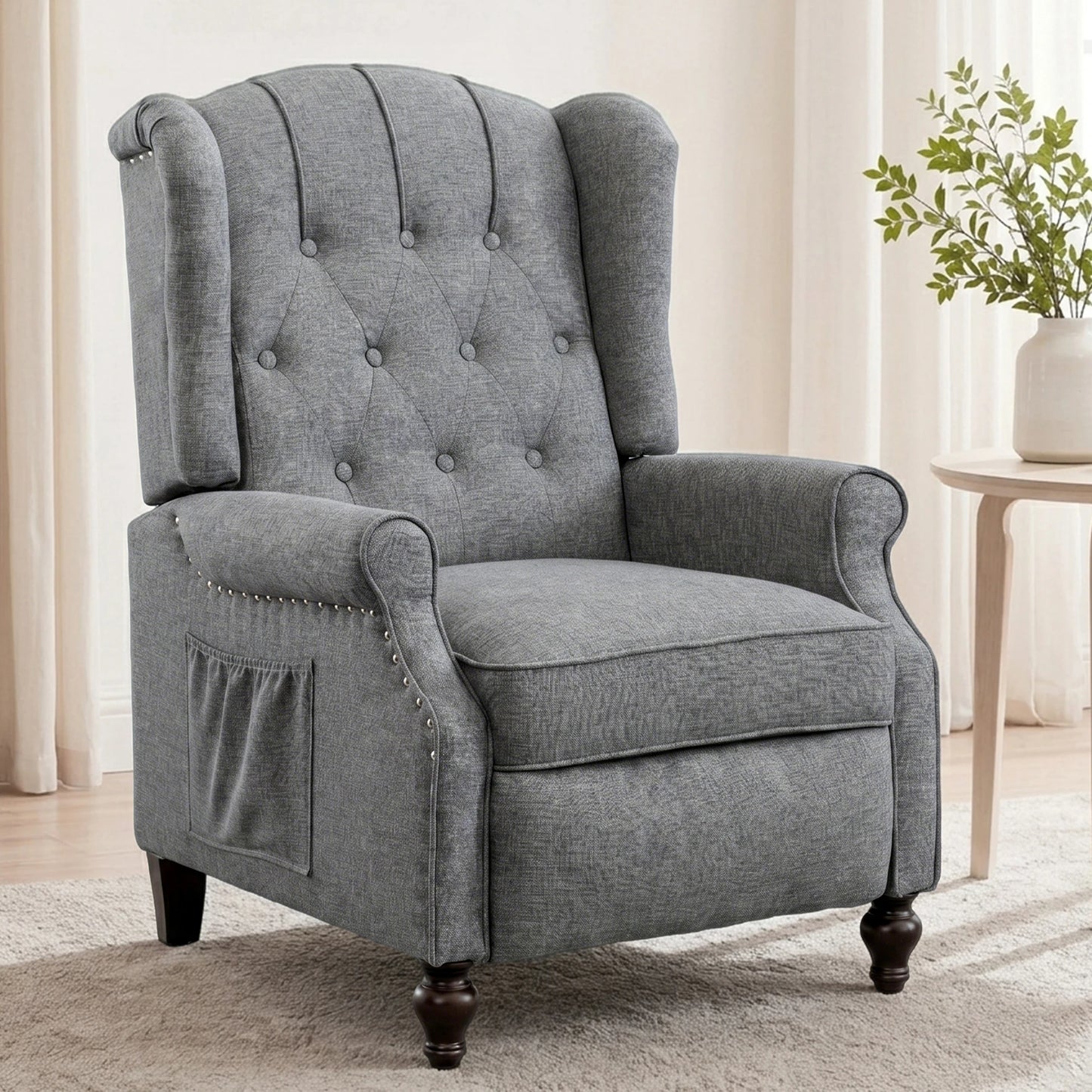 Tcgbkaf Mid Century Wingback Recliner With Heated Massage