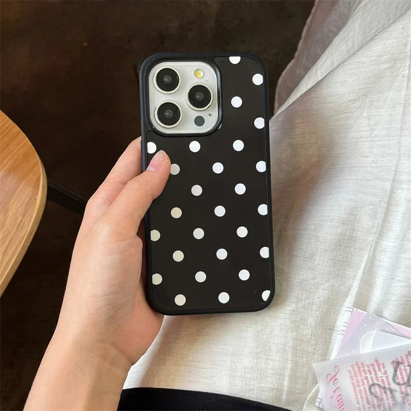 Design Polka Dot Puppy Stand Case For iPhone Pro Series
