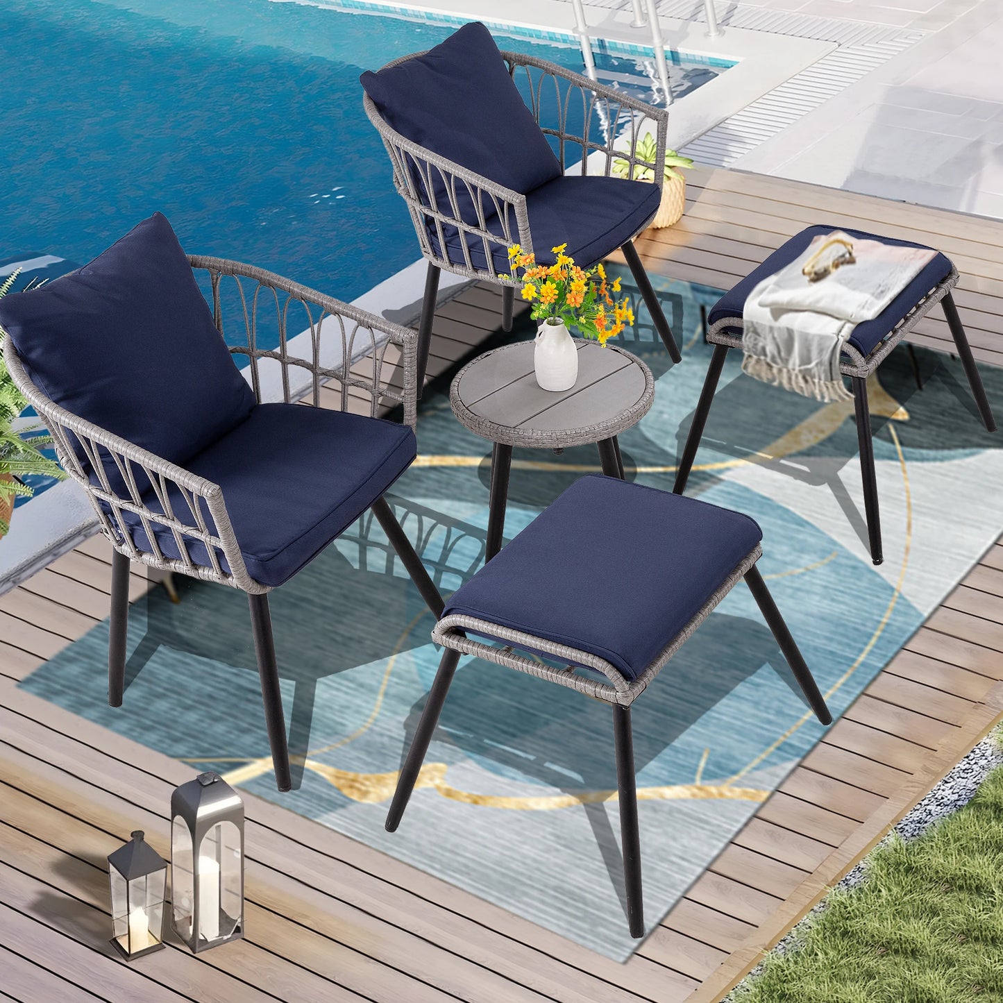 Seogwisam 5 Piece Patio Bistro Set Outdoor Wicker Chairs