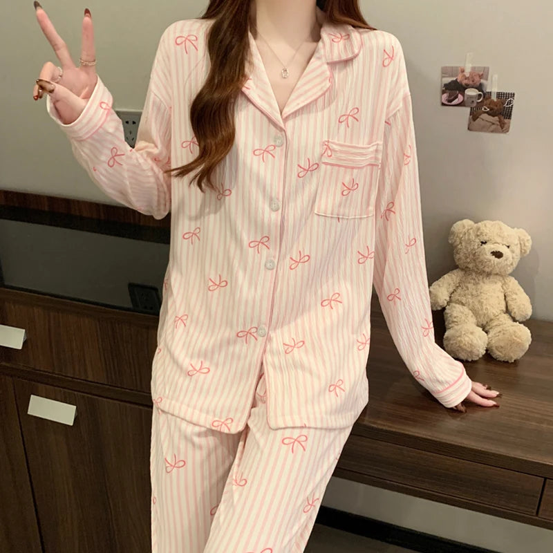 Bow Dtie Design Pajamas Set For Women Harajuku Style