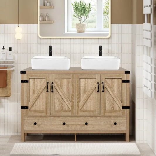 Huanzhuang Rustic Bathroom Vanity With Two Vessel Sinks