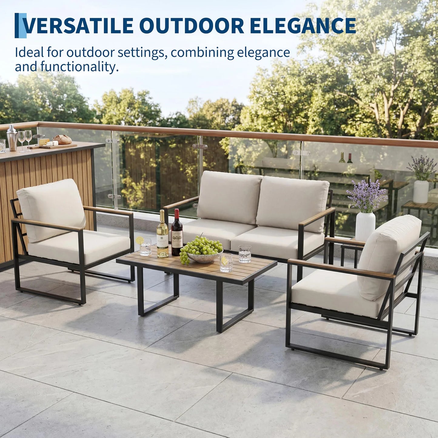 HobbyLane Modern Outdoor Patio Furniture Set Conversation Sofa Coffee Table