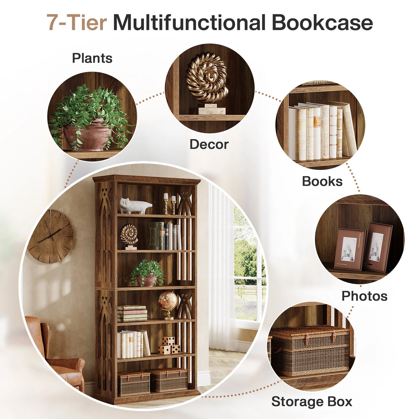 Tribesigns 6-Tier Bookshelf Freestanding Wood Bookcase