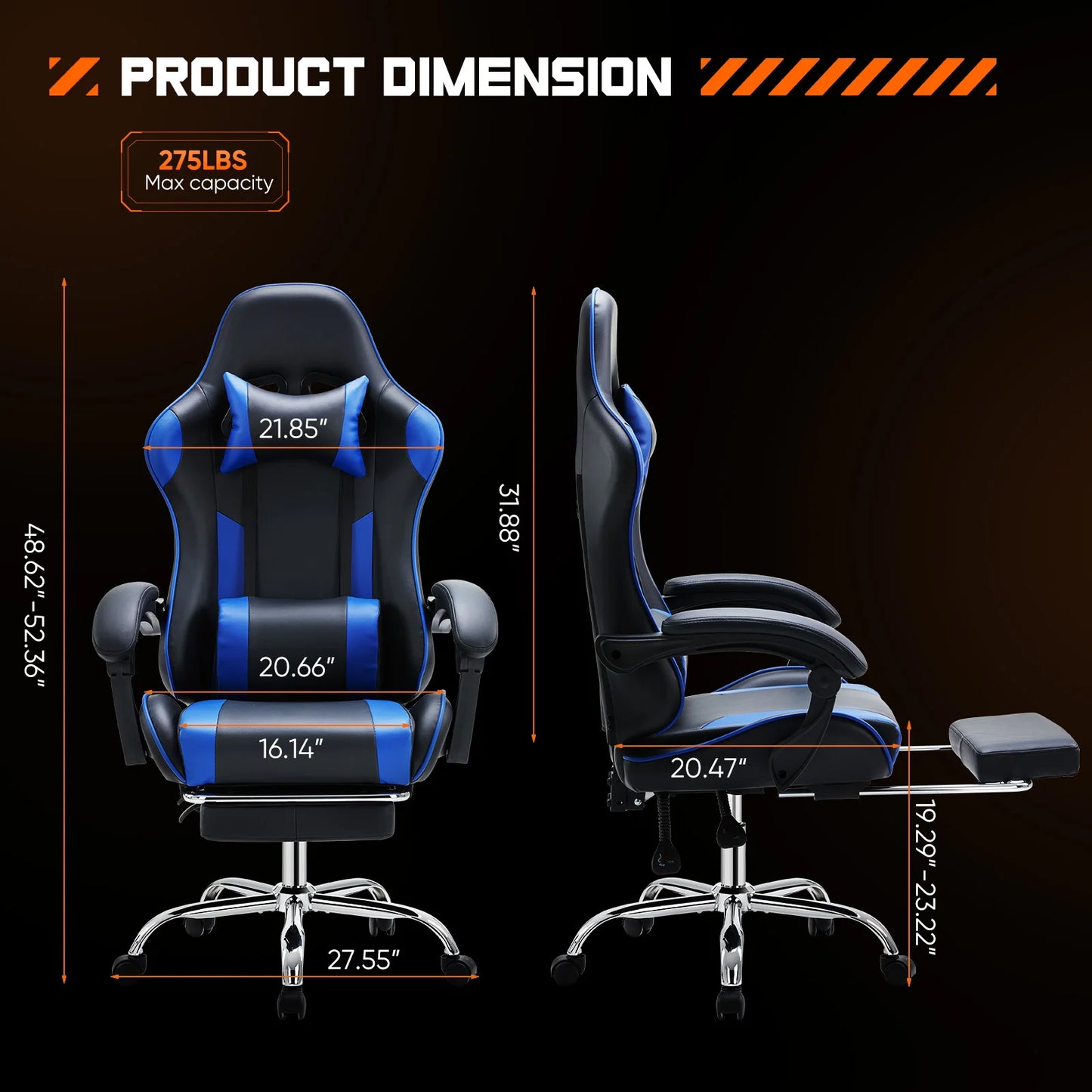 JHK Ergonomic Racing Gaming Chair With Adjustable Headrest And Lumbar