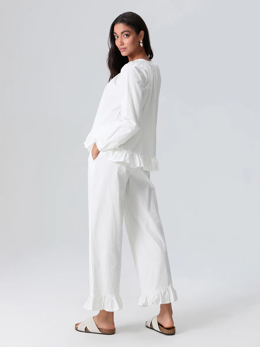 Hirigin Elegant V Neck Pajama Set With Long Sleeve