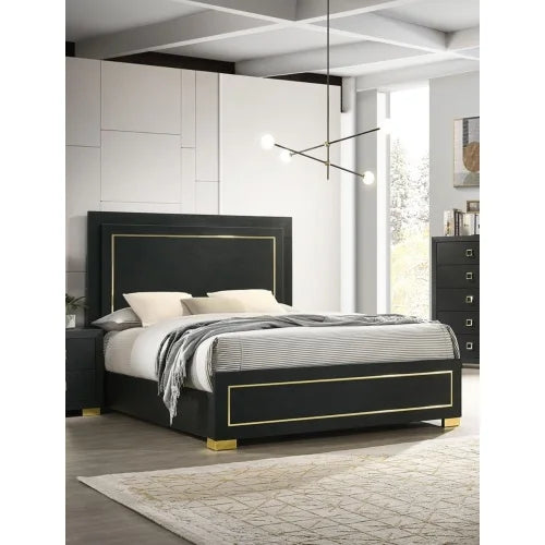 Queen Bedroom Set With Bed And Nightstands Black Gold Accents