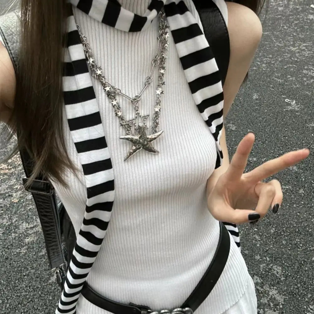 Harajuku Cotton Scarves For Women Stripe Long Neckerchief