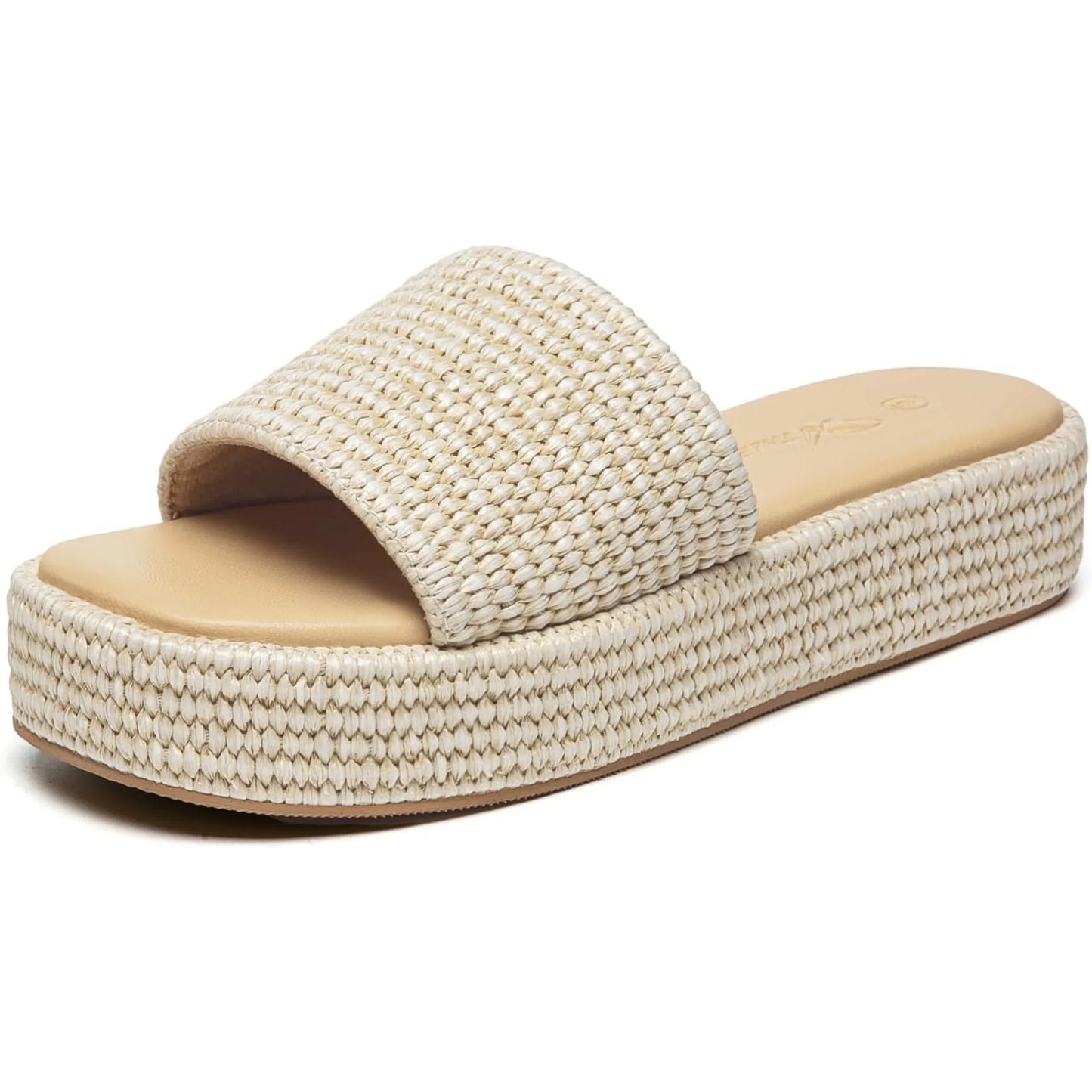 Athlefit Women's Platform Raffia Sandals Open Toe Slip On Beach