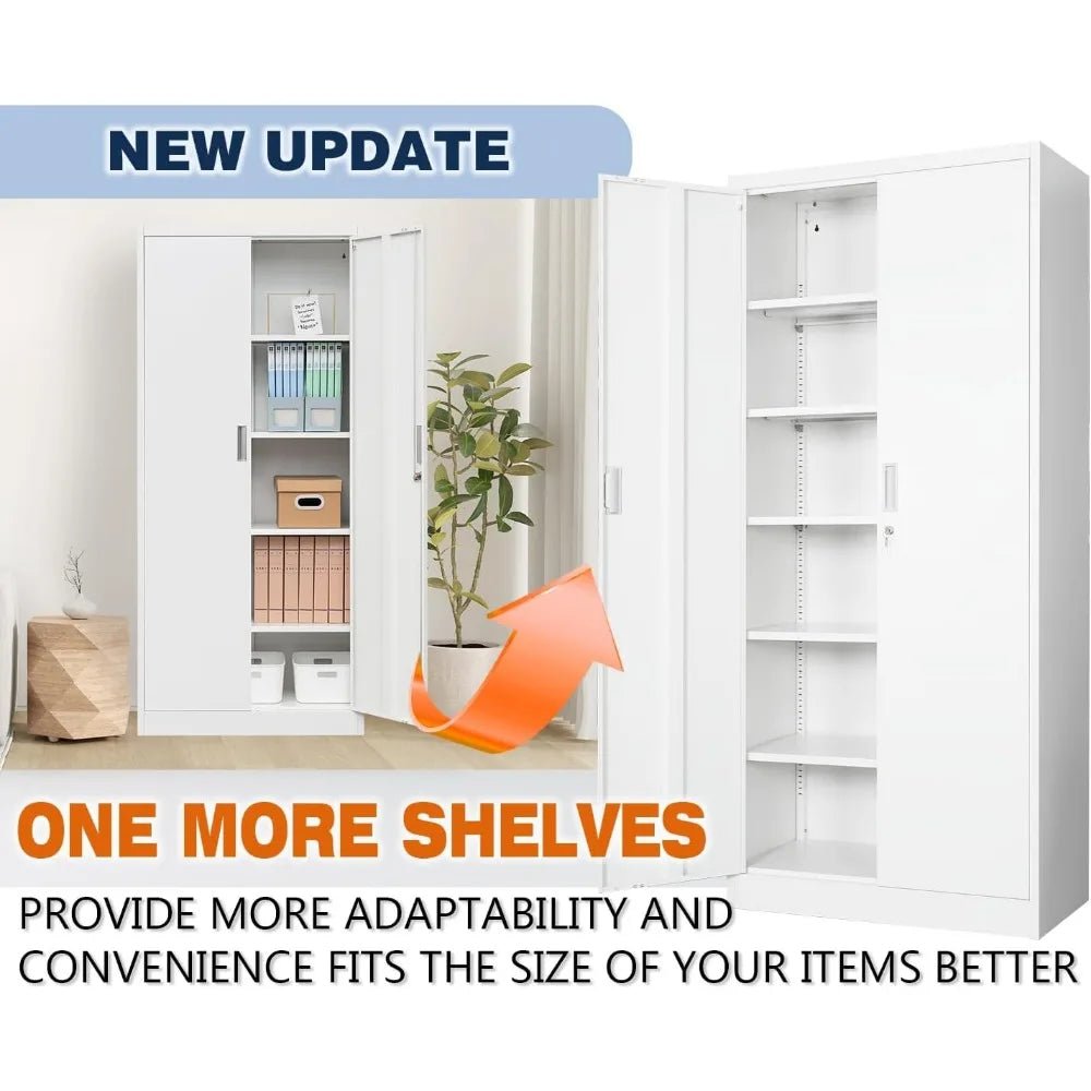 Metal Cabinet With 5 Adjustable Shelves And 2 Locking Doors