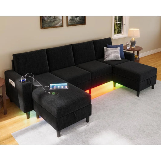 HUANZHUANG Smart Sectional Sofa With RGB Lighting And Charging