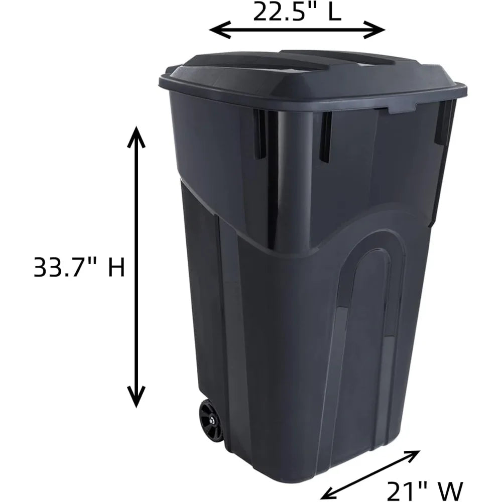 Wheeled Outdoor Trash Can Snap Lock Lid Heavy Duty Handles