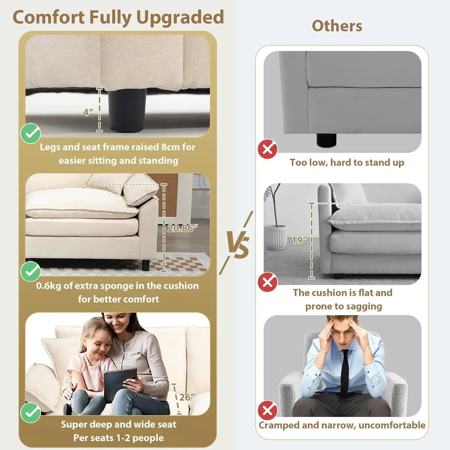 Modular Cloud Sectional Sofa L Shaped Convertible Couch For Living Room