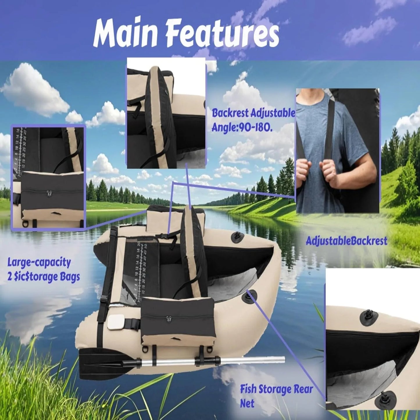 Outdoor Fishing Boat With Paddle And Storage Pockets