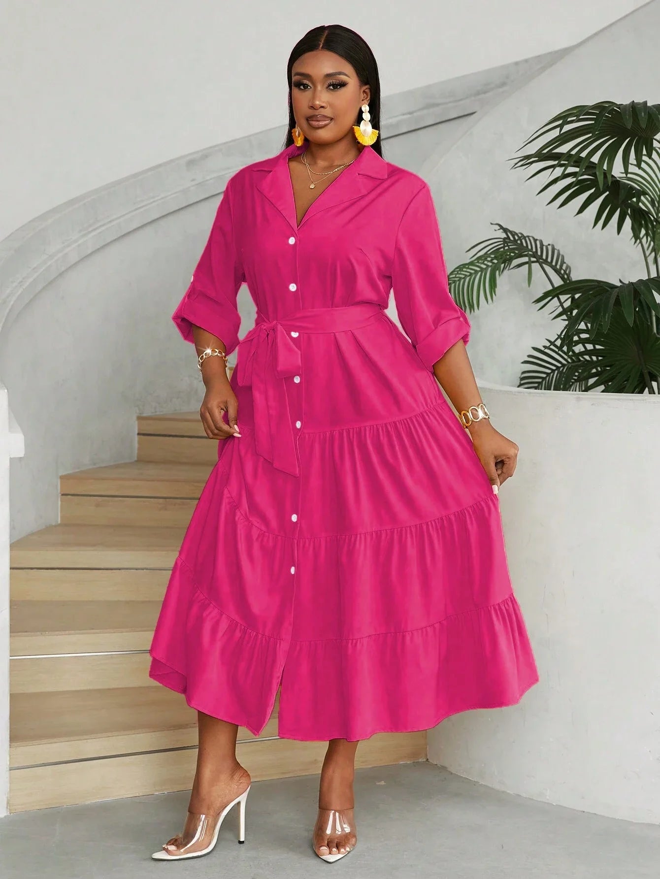Casual Front Button Shirt Dress Maxi For Women Everyday Wear