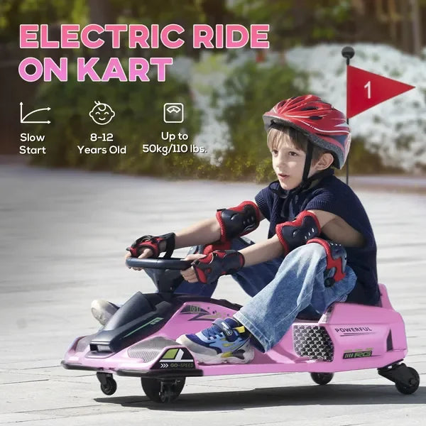 12V Electric Go Kart Drifting Ride On Toy With Music And Lights For Ages 8 To 12