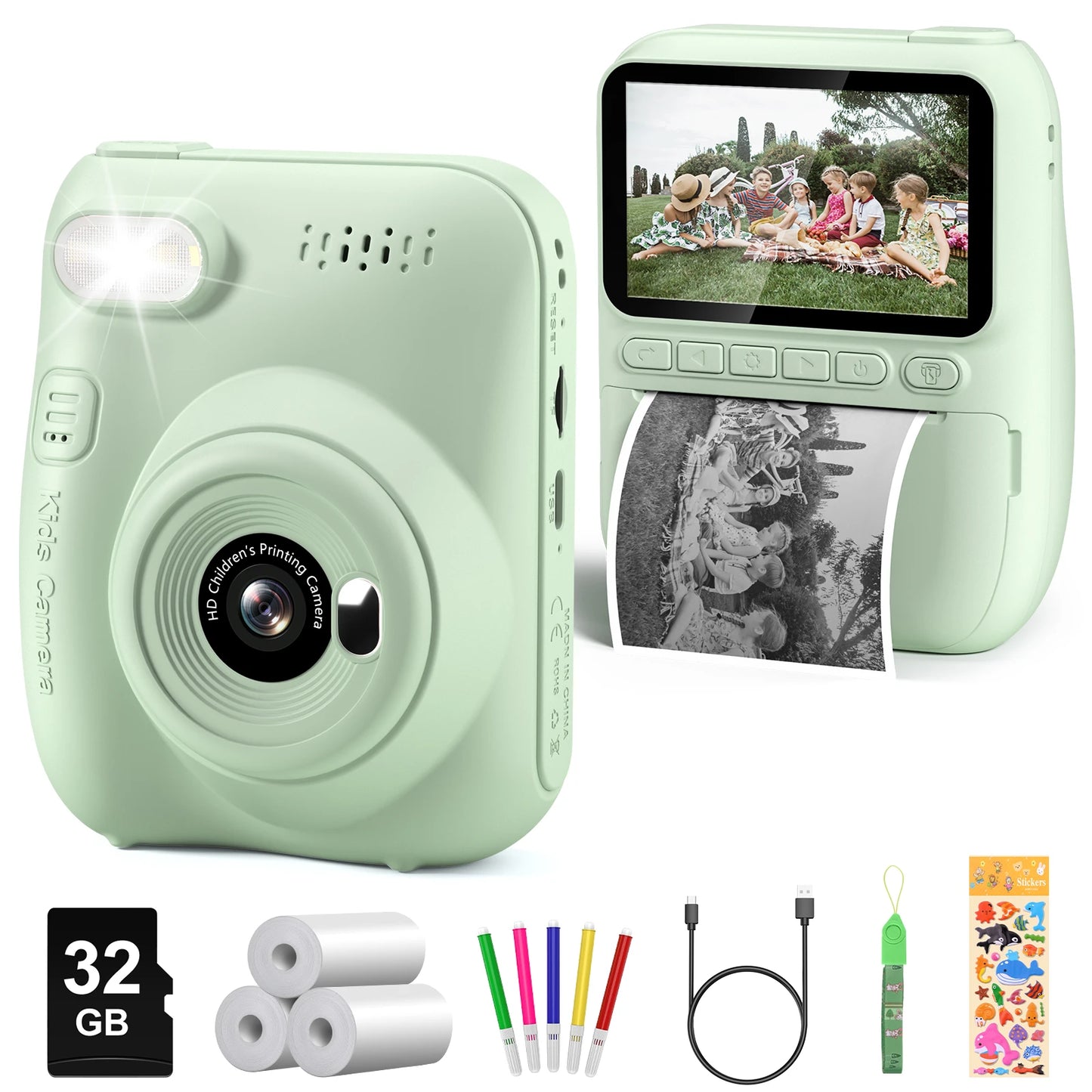 DIAMOOKYCN Instant Print Camera For Kids 32MP 1080P 3 Rolls