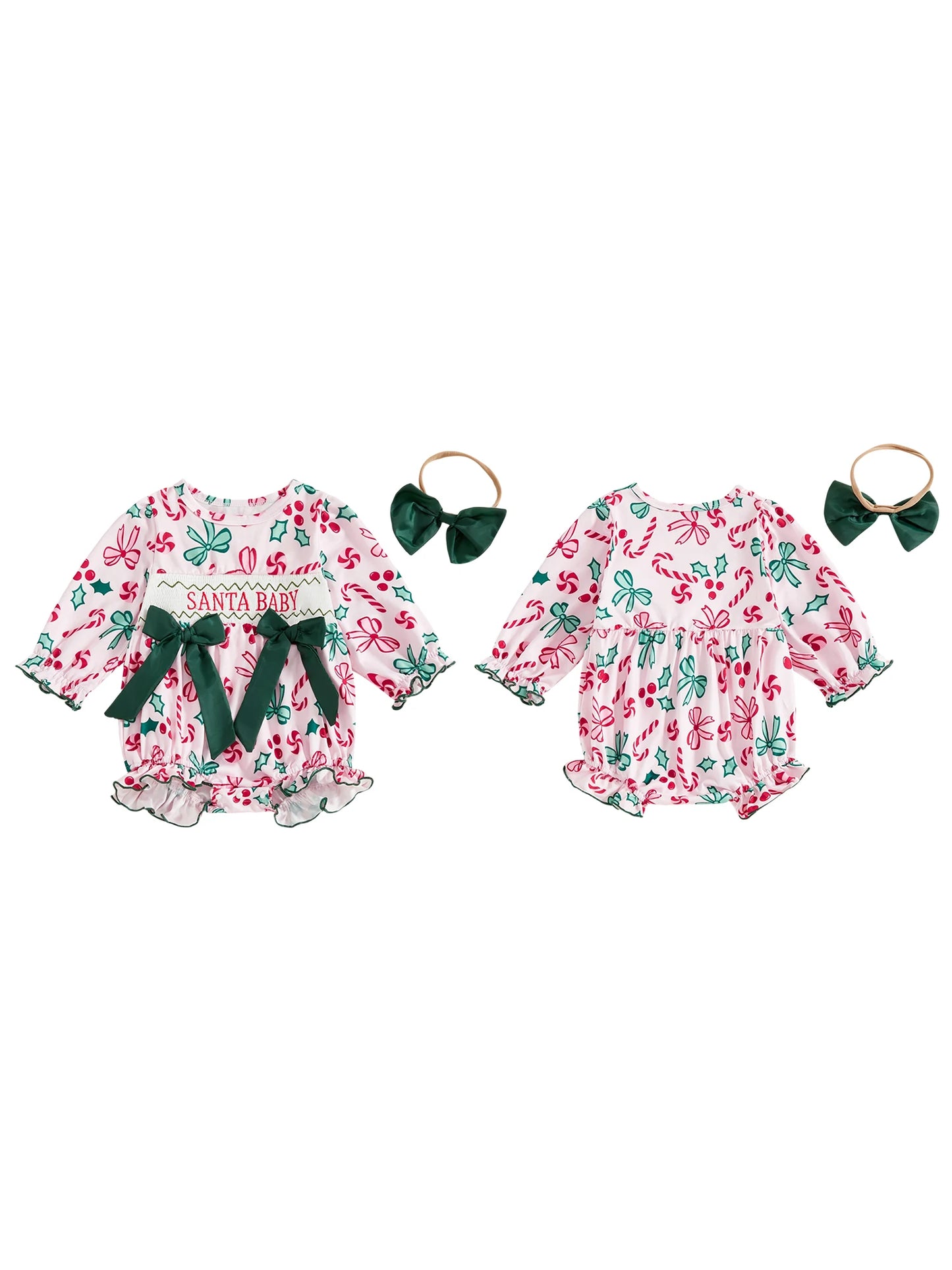 Infant Girl 3 Piece Winter Bodysuit Pants Headband Set