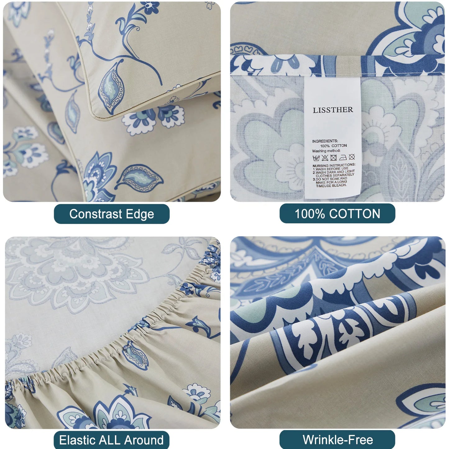 LISSTHERCN 4-Piece Egyptian Cotton Sheet Set 600TC