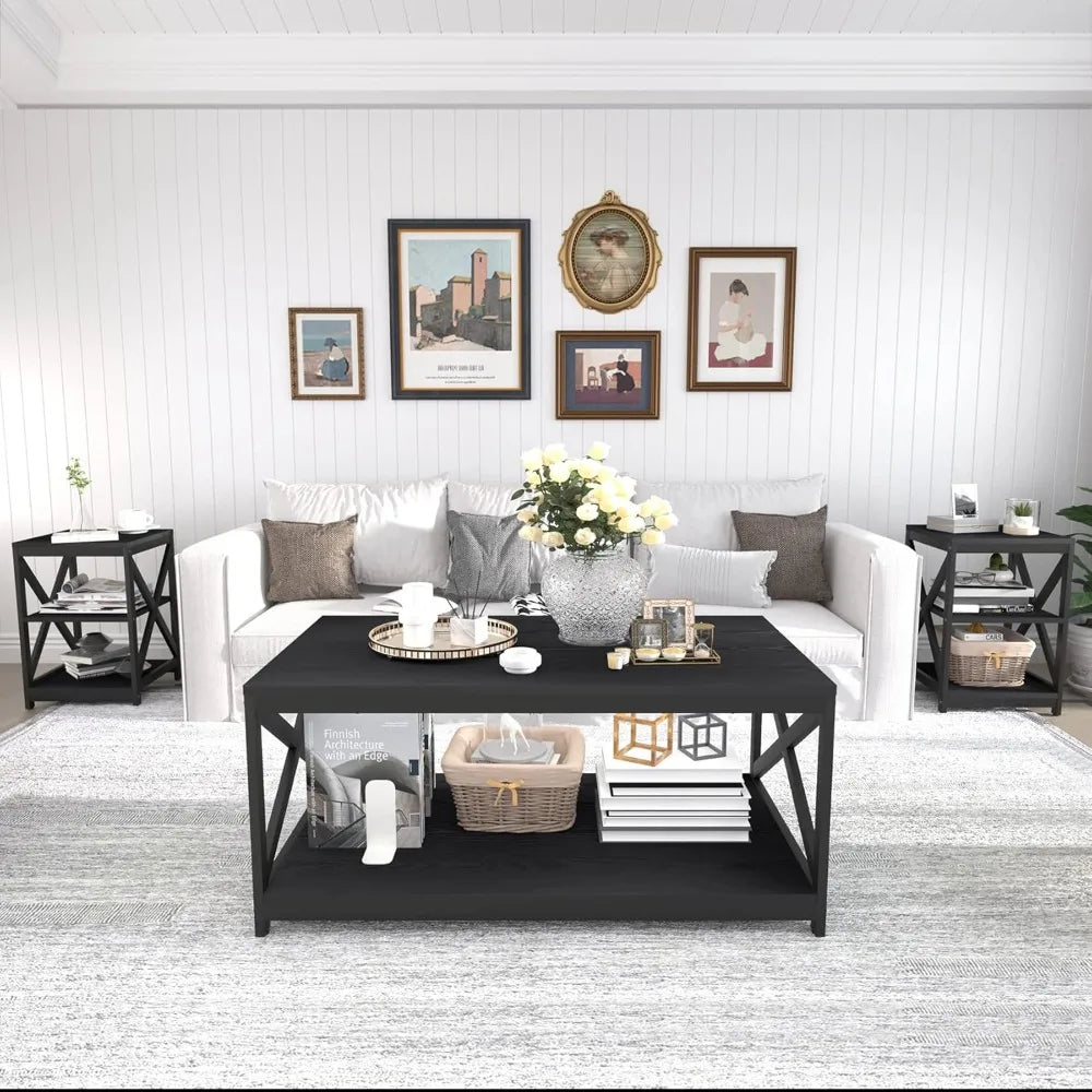 Industrial X-Design 3-Piece Coffee Table Set With End Tables