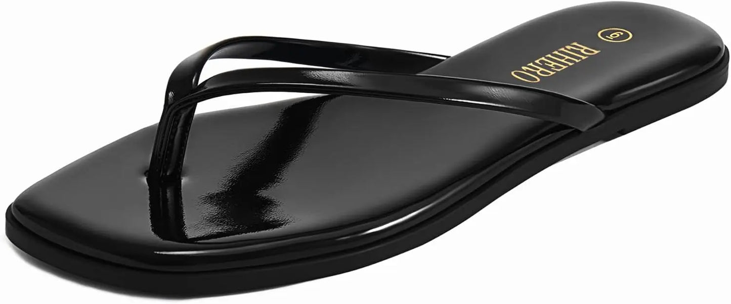 Womens Leather Thong Sandals Square Toe Slip On Beach Dressy