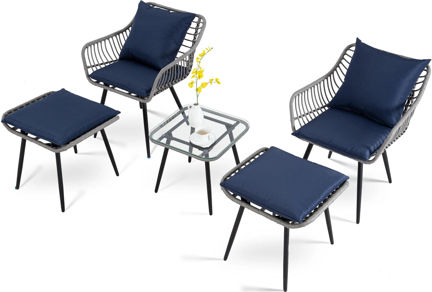 Seogwisam 5 Piece Patio Bistro Set Outdoor Wicker Chairs