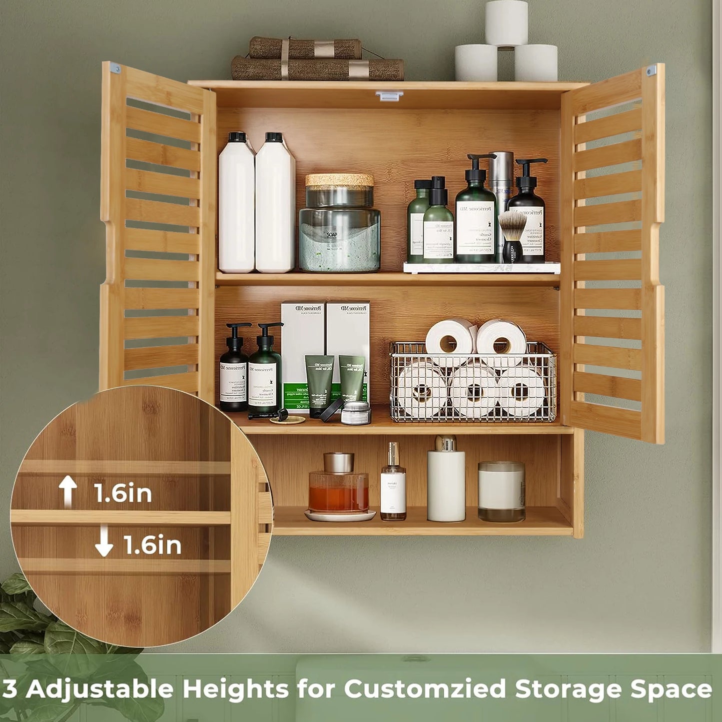 Wisfor Bamboo Wall Mounted Bathroom Cabinet Organizer