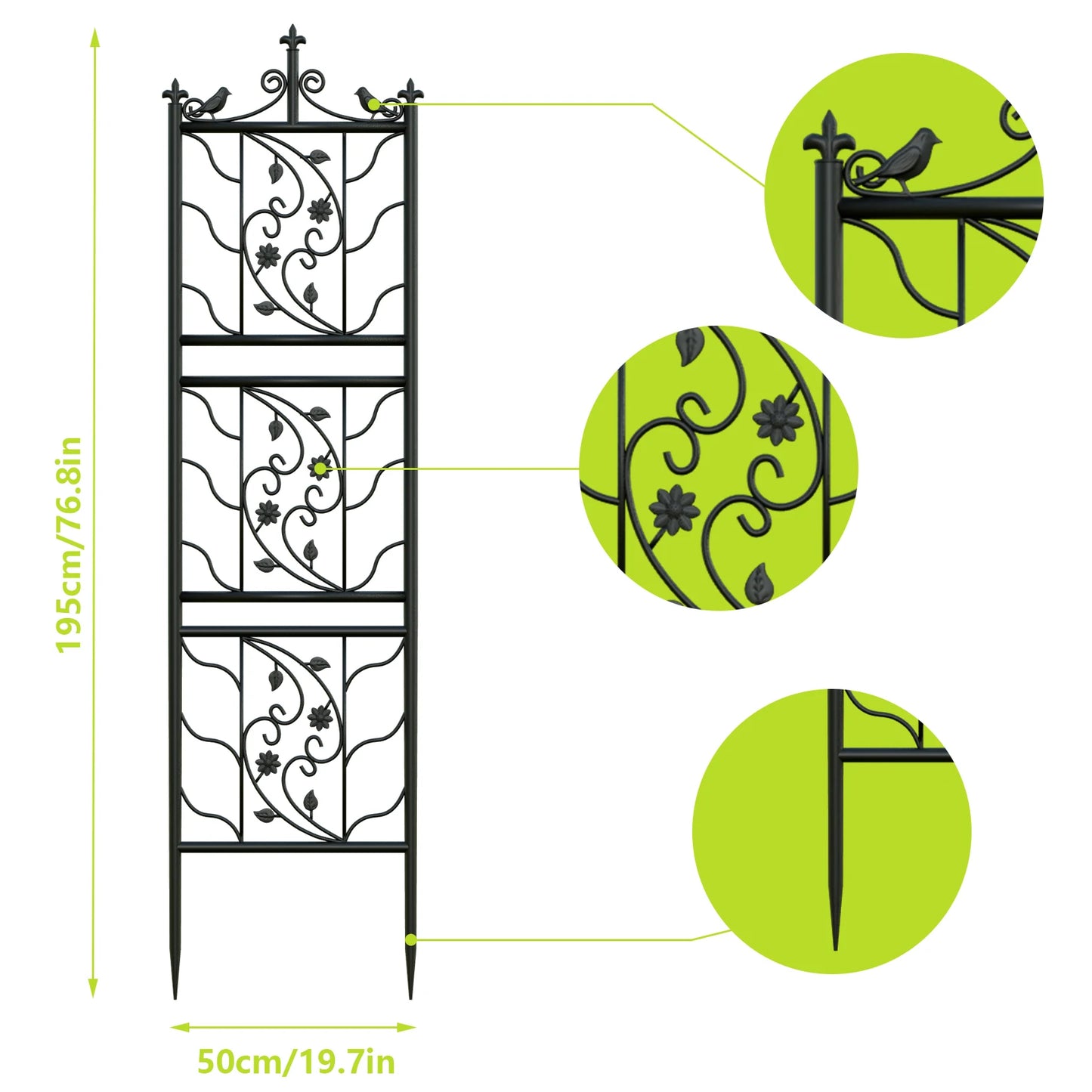 2 Pack Thick Metal Garden Trellis Bird Leaf Fence Panel
