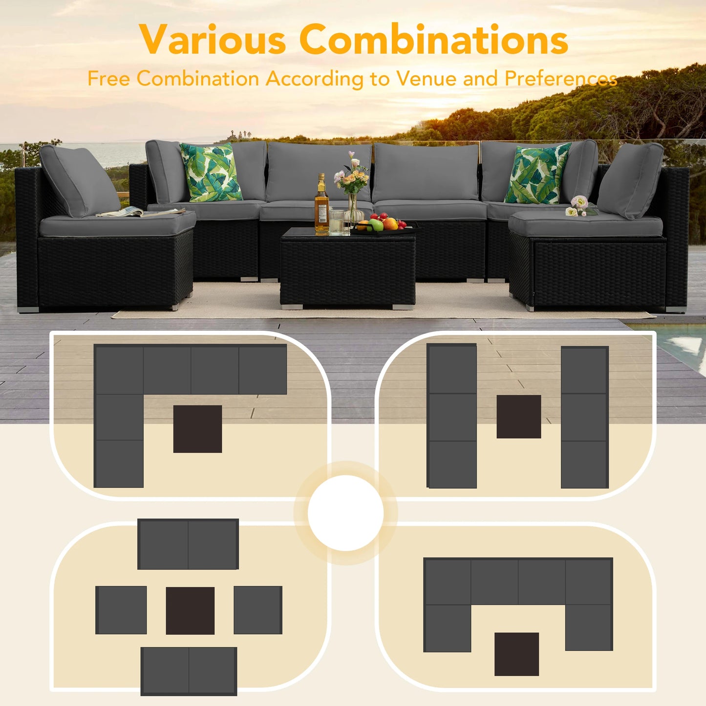 Naga Bahna Outdoor Sectional Sofa Set Rattan Wicker Patio