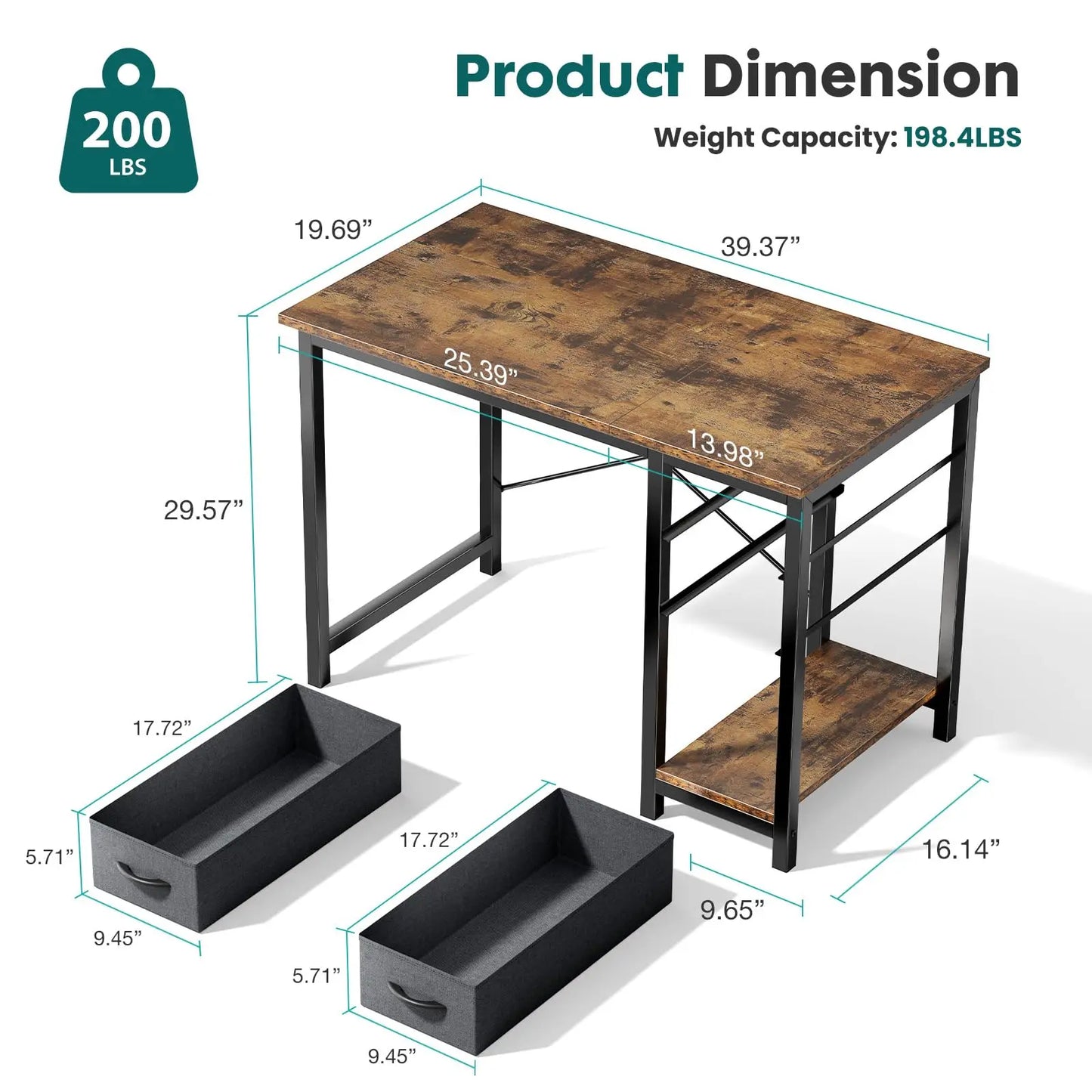 JHK Computer Desk With Drawers For Study Office Gaming