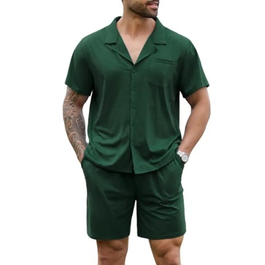 Marvmys Men Pajama Set Polyester Sleepwear Short Sleeve Pajamas
