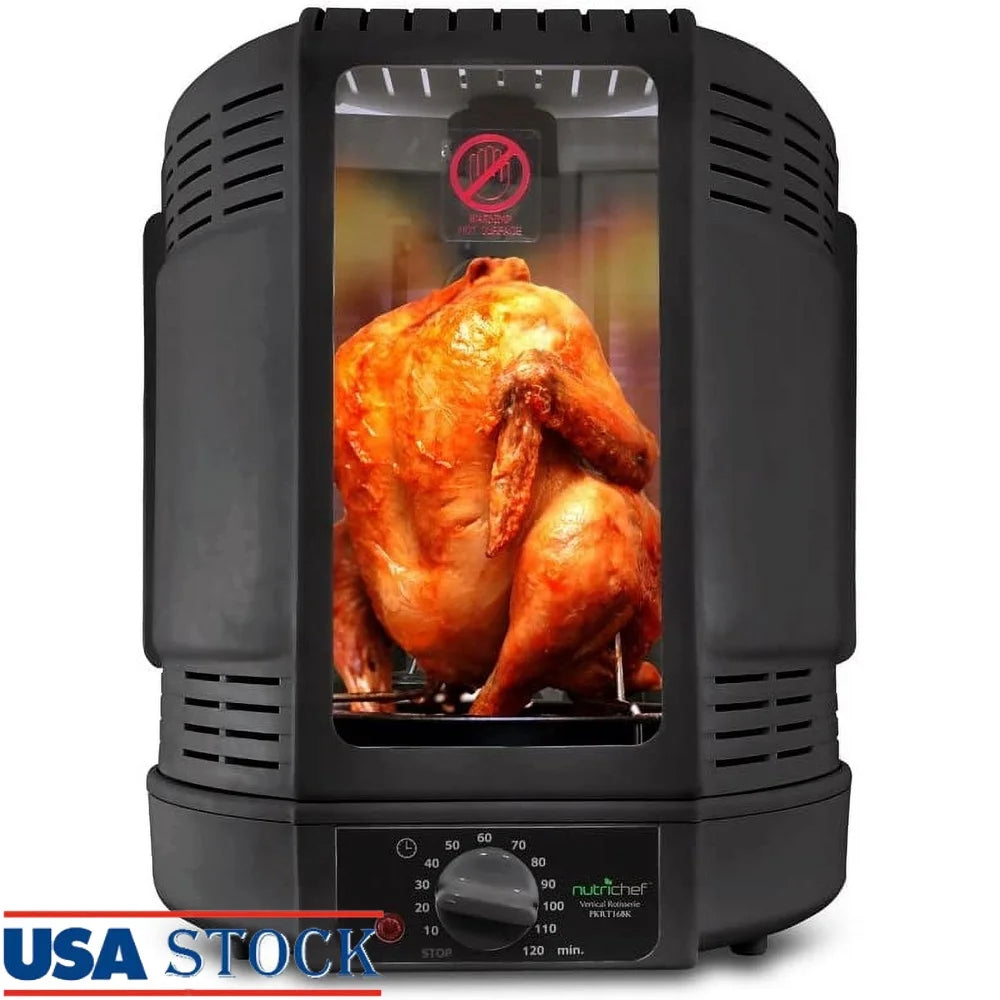 XMSJ Vertical Countertop Rotisserie Oven With Rotating Design And ProgrammableTimer