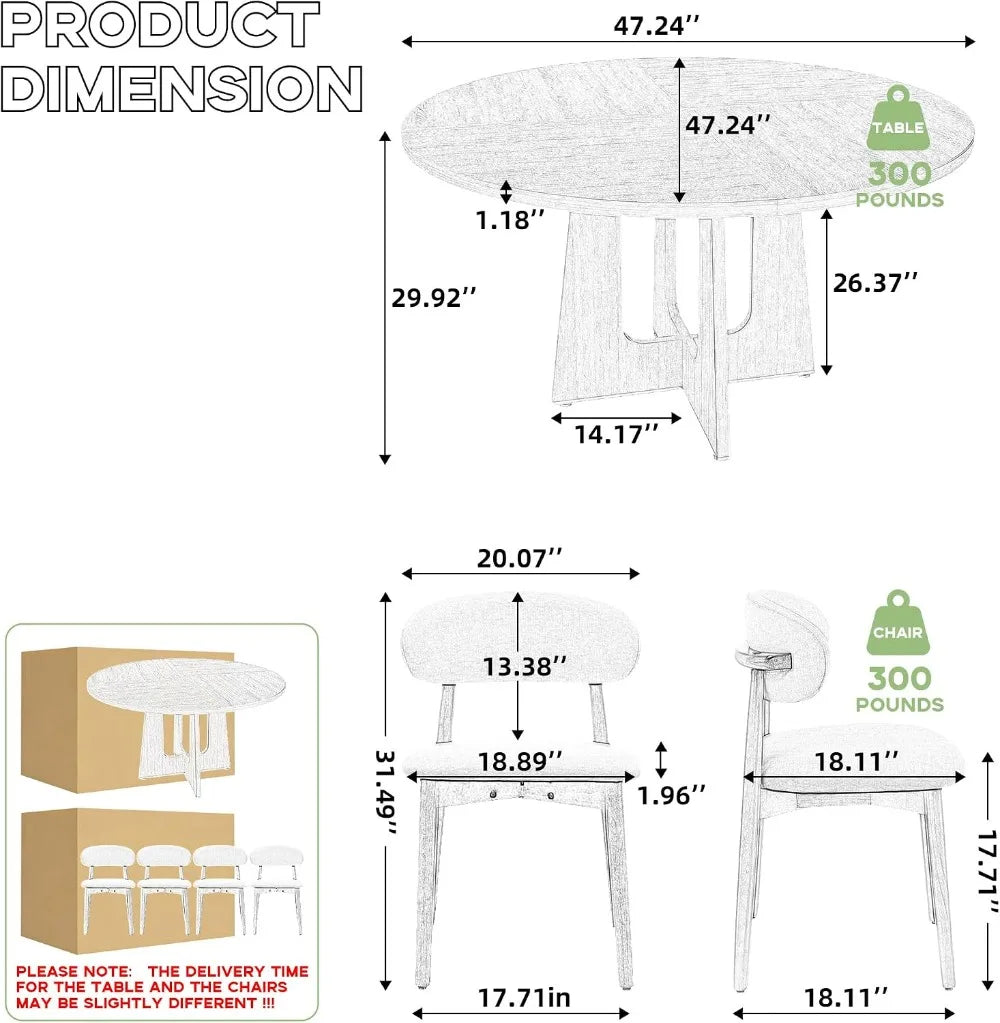 Round Dining Table Set For 4 Compact Space Saving 5Piece