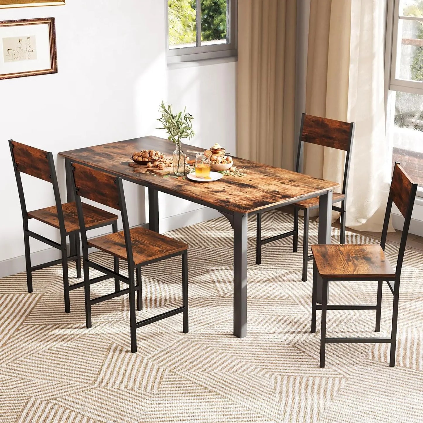 Industrial Dining Chairs Set Of 4 With Metal Legs And Rustic Wood Grain