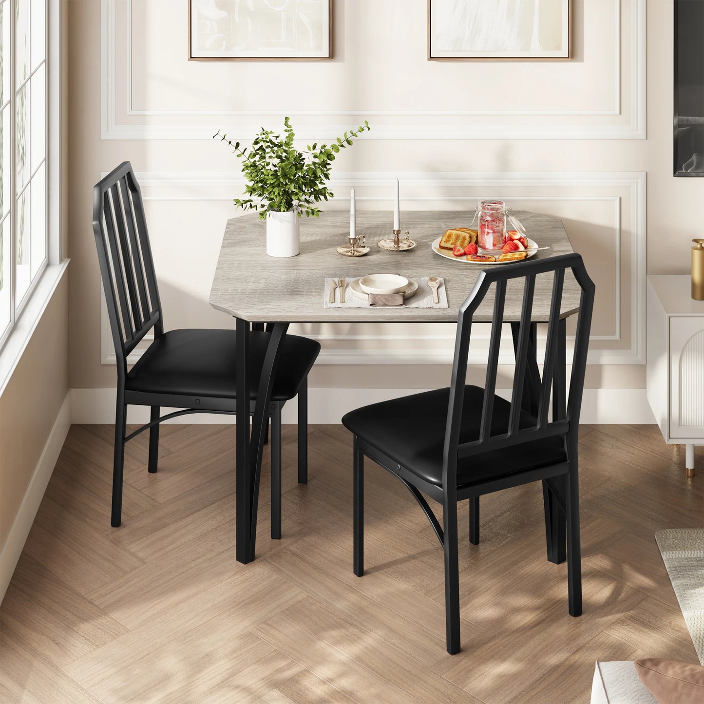 HiMISS Dining Table Set for 2 with PU Cushioned Chairs