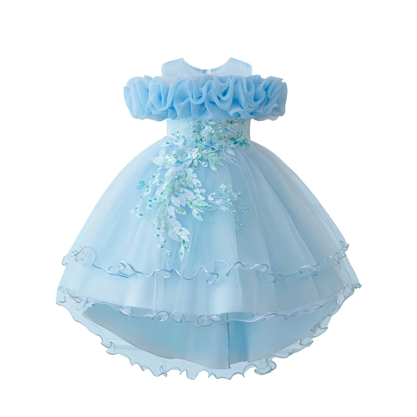 Toddler Girls Floral Print Sleeveless Tulle Dress With Ruffles
