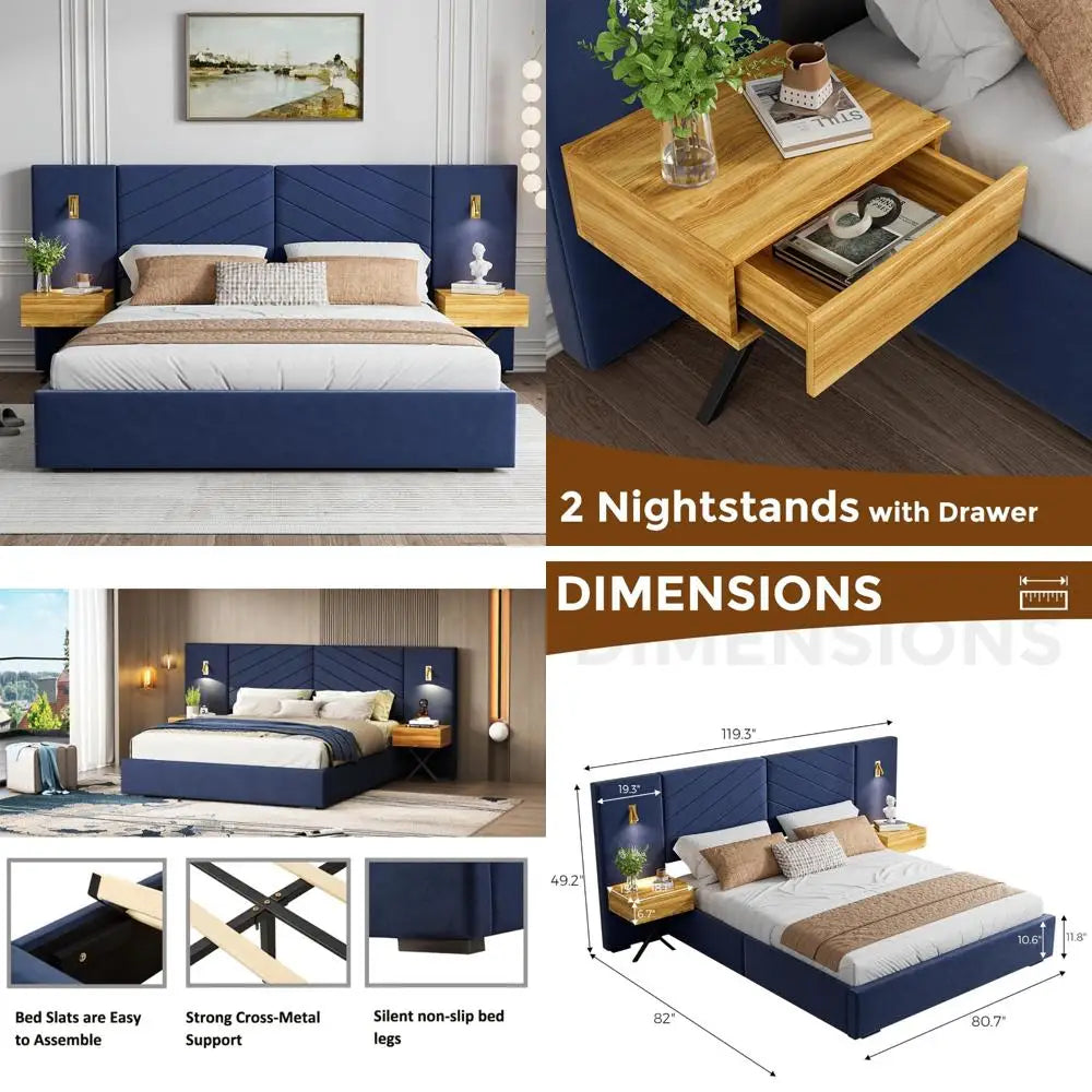 Luxury Platform Bed Frame With Headboard And LED Lights