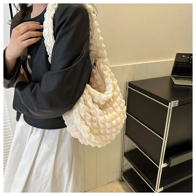 NONECN Embroidered Plaid Quilted Tote Shoulder Bag For Women
