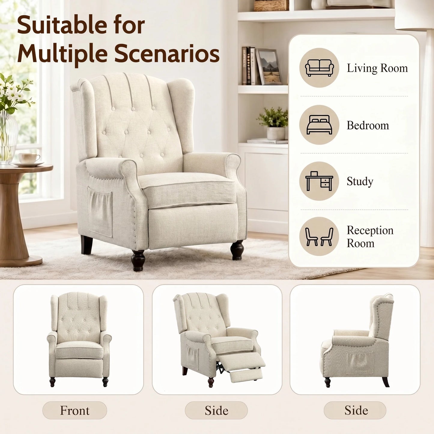 Tcgbkaf Mid Century Wingback Recliner With Heated Massage