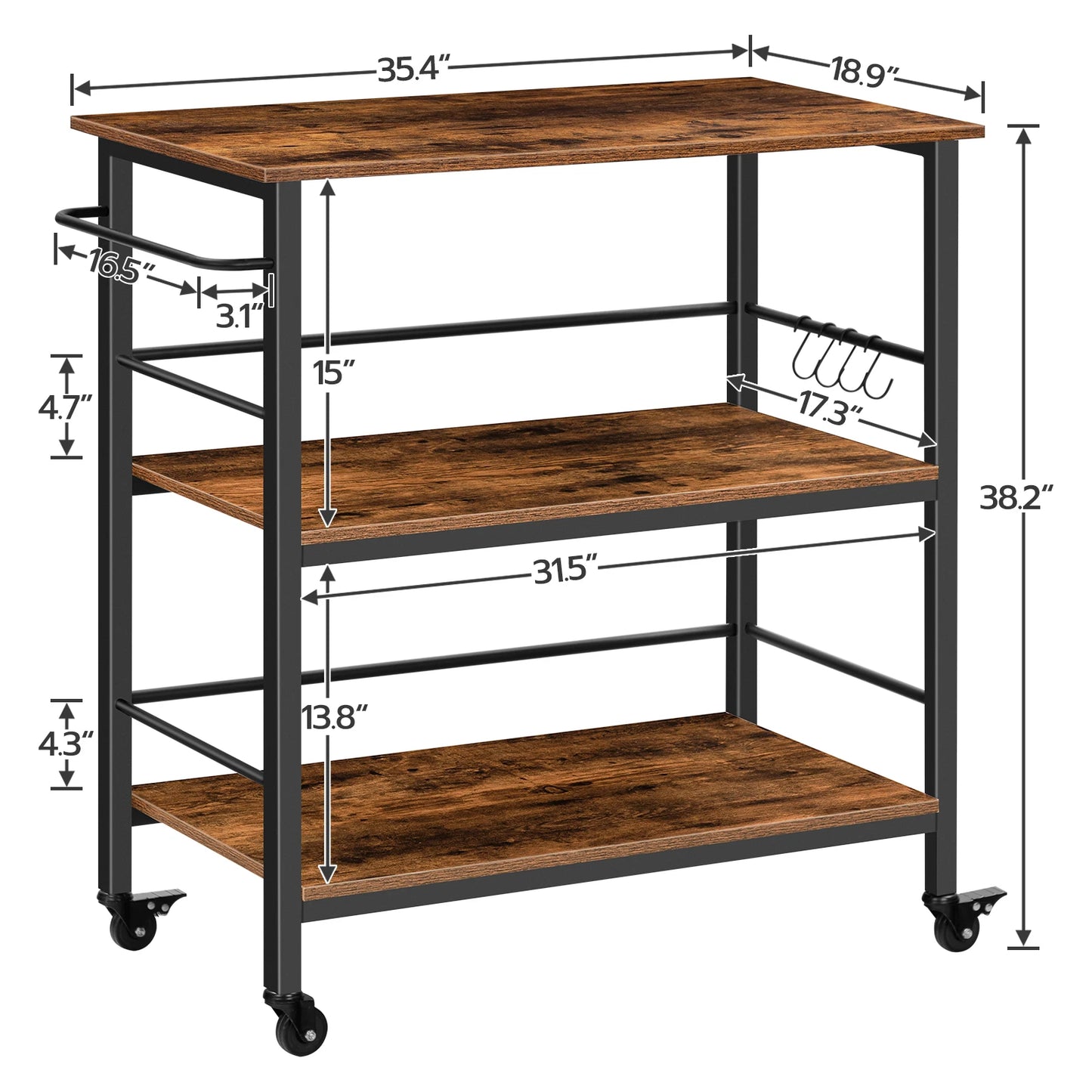 HOOBRO Kitchen Island Cart With Storage And Hooks Shelves