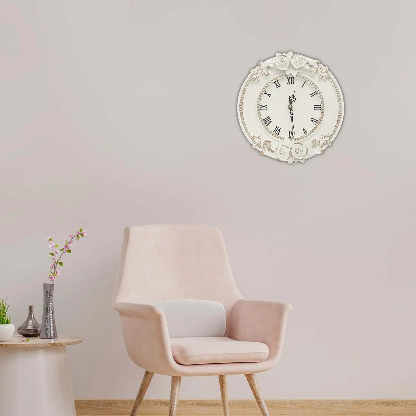 European Style Resin Wall Clock With Angel Rose Relief