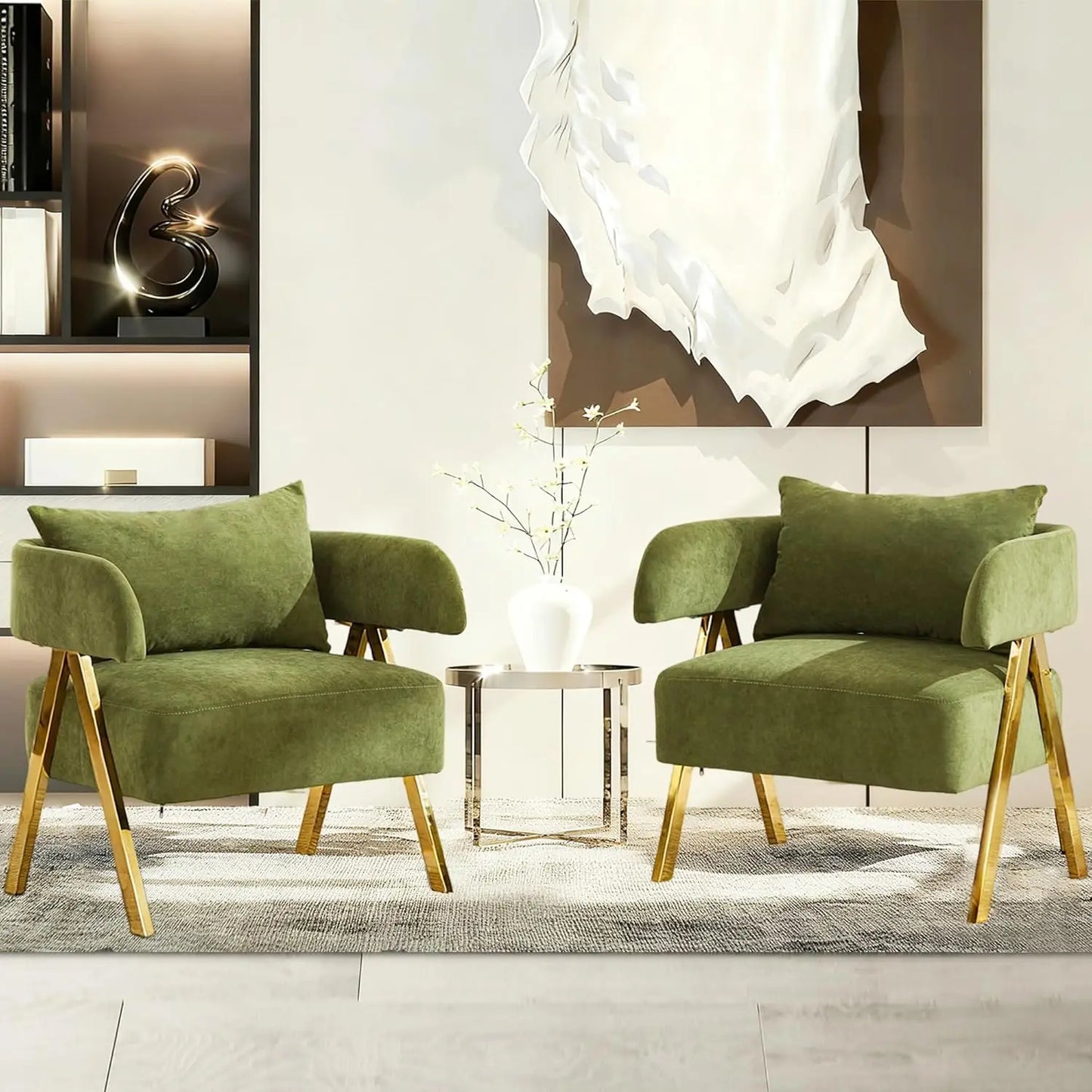 ZHUXIANG Velvet Barrel Accent Chairs Set Two Modern Living Room Armchairs Comfort