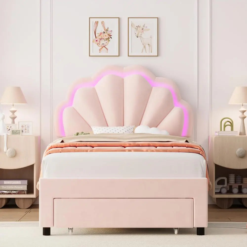 Upholstered LED Storage Bed With Adjustable Headboard