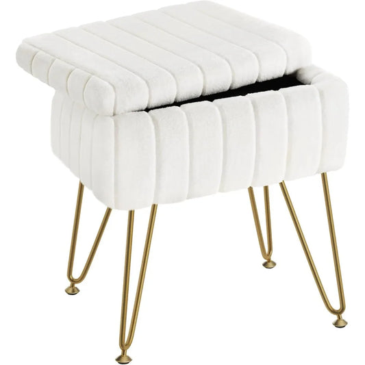 XIUWO Greenstell Faux Fur Vanity Stool With Storage