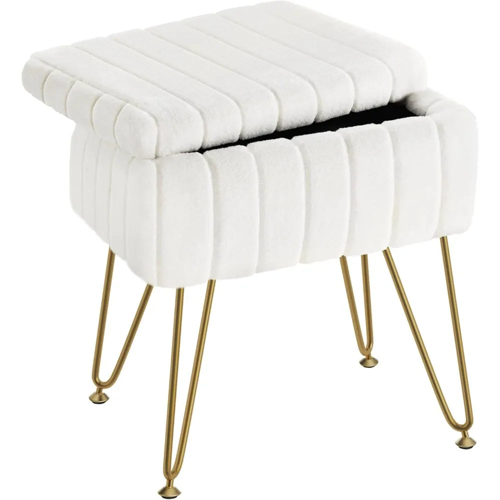 XIUWO Greenstell Faux Fur Vanity Stool With Storage