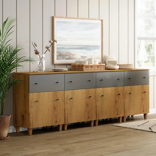 MKDK Set of 4 Buffet Cabinets with Drawers and Doors